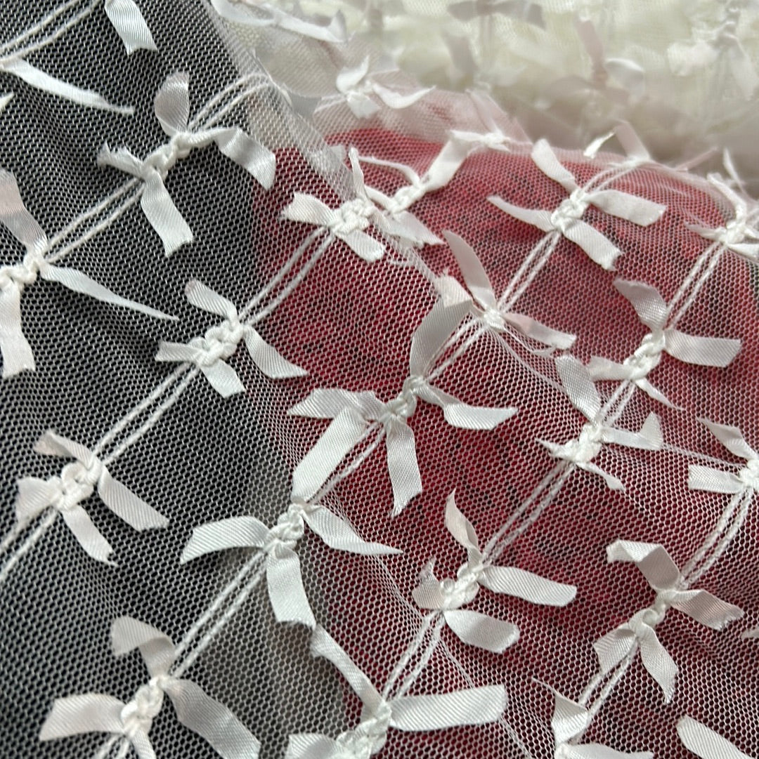 Ribbon embroidery on mesh