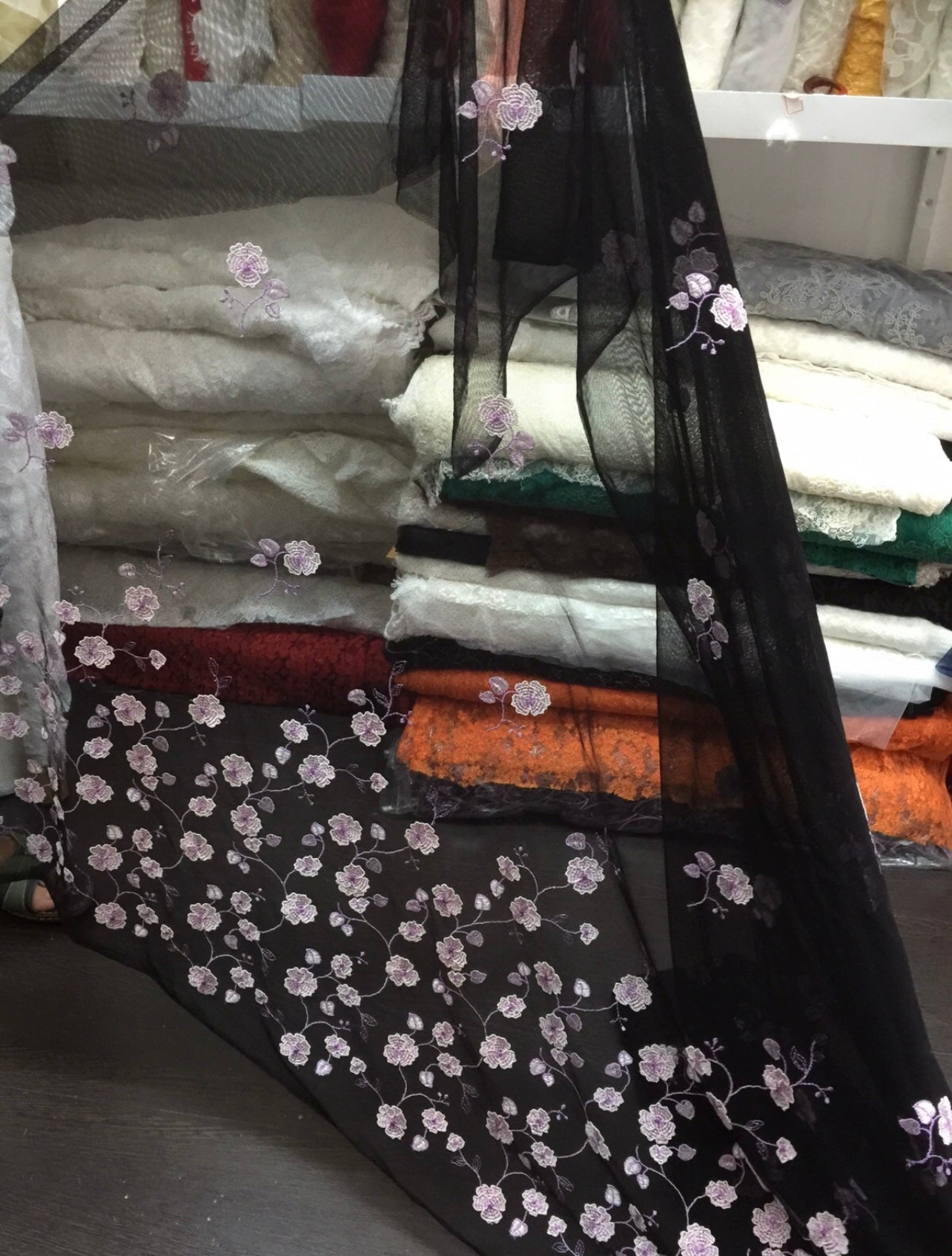 Black lace embroidery